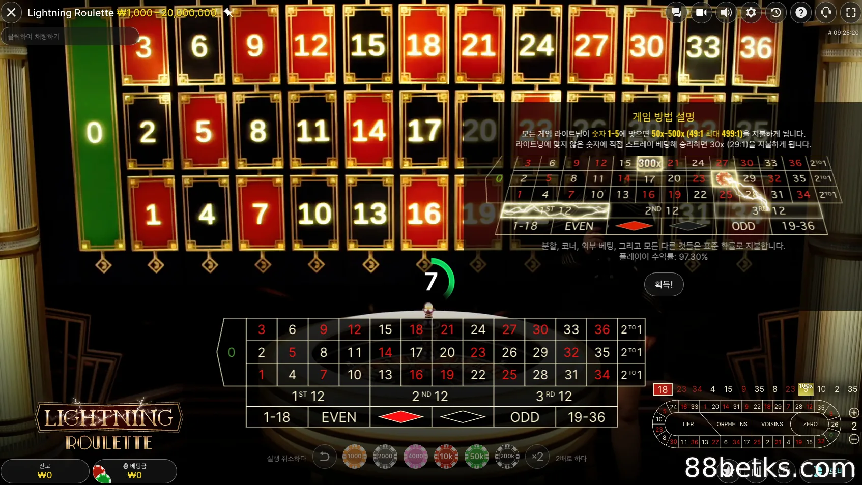 룰렛 에볼루션의 지불 확률은 0입니다